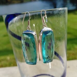 Blue Topaz Gemstone Earrings in 925 Sterling Silver (2.2")